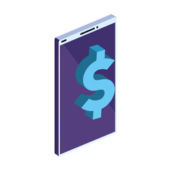 dollar icon on smartphone 3d design of money financial banking commerce and market theme Vector illustration