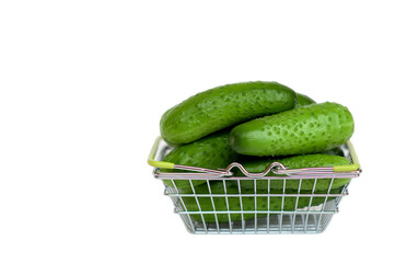 cucumbers in a basket on a white background