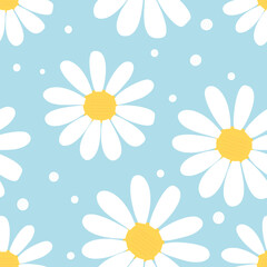 Obraz premium Seamless pattern with daisy flower on blue background vector.