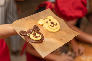 Cakes in the shape of a bear at a cooking class