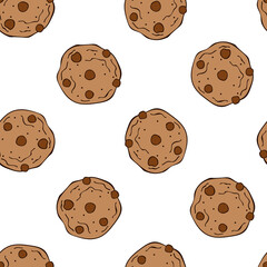 Chocolate chip cookies. Seamless vector pattern (background). Cartoon print.