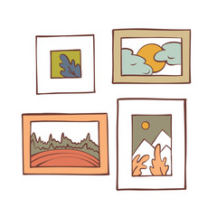 Fototapeta premium Vector hand-drawn set of frames with pictures. Home decor. Hygge. Isolated on a white background.