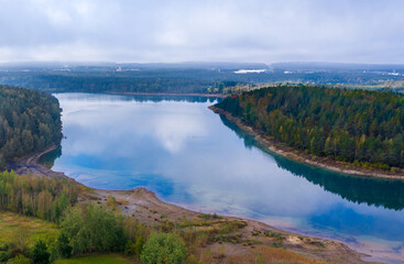 Drones panorama in the autumnal lake landscape of the Upper Palatinate
