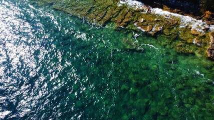 Forest and clean water of lake Huron in Canada