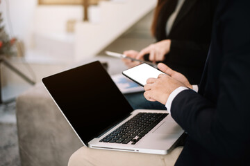 Business concept, Business man and business woman working and meeting with chart at office.