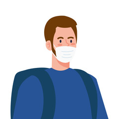 New normal of man with mask and bag design of covid 19 virus and prevention theme Vector illustration