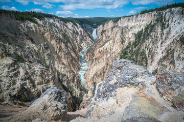 lower falls of the yellowstone national park from artist point, wyoming, usa