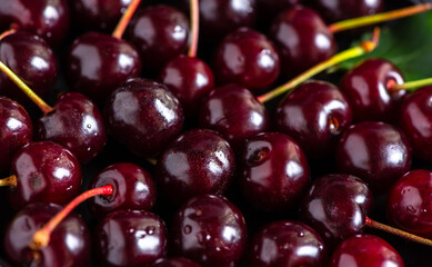 Heap of sour cherries, closeup