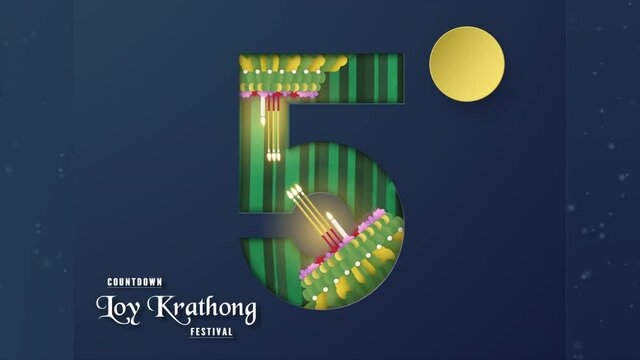 3 sets of countdown transition, Five to one, of Loy Krathong festival. 4k motion graphic for intro, cover and animation.