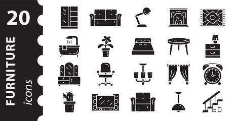 Furniture icon set and home decor. Pictogram collection