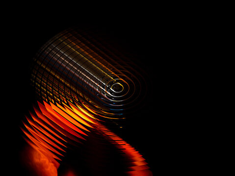 Illustration of a fiery cycle on a black background. Fiery whirlpool. Background image. Cosmic abstraction. Place for text. Cosmic space. Fantastic illustration. Website page background.