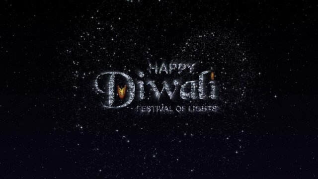 Opening intro for Diwali, festival of lights. White texts move on black background. This clip was set to 24 fps.