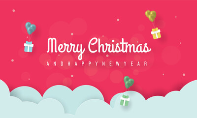 Naklejka na ściany i meble Merry Christmas and happy new year banner with gifts and balloon