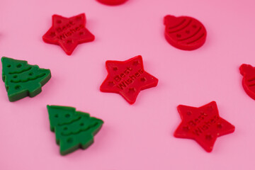 Happy New Year and Merry Christmas. New year background with playdough and plasticine. Christmas holiday wallpaper.