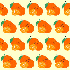 Pattern mandarin lies with a leaf, half a mandarin