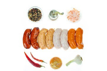 Grilled meat sausages with various spices and natural colors.