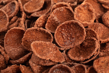 Brown cocoa cornflakes closeup