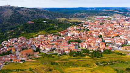 Panoramic view from the drone on the city Soria. Spain