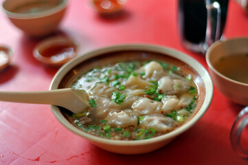 a bowl of wonton soup