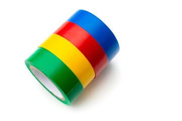 Insulating tape of different colors on a white background. Isolated.