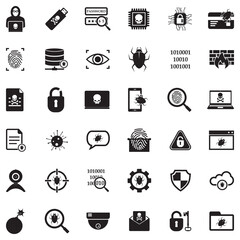 Hacker Icons. Black Flat Design. Vector Illustration.