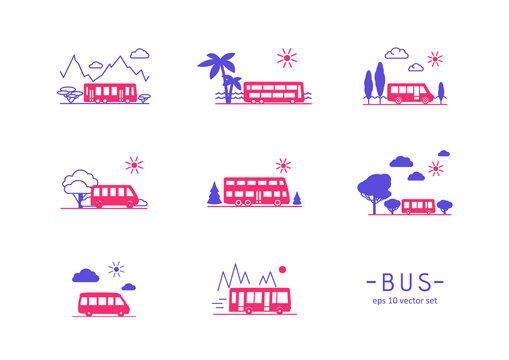 Bus - vector icons set on white background.