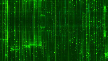 Digital Background With Glowing Green Lines And Light Particles
