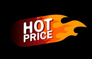 Hot price design template banner. Vector flat illustrations. Frame of a bright red and orange fire.