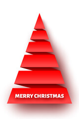 Red paper Christmas tree on white background. Vector illustration.