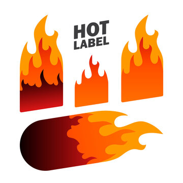 Hot fire label, promotion sign, price tag, hot sale, offer, hot discount. Vector flat illustrations.