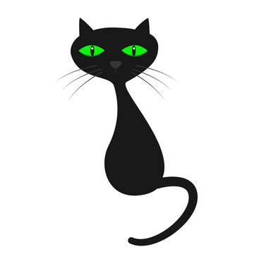 Cute black cat. Isolated vector flat image on white background