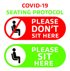 Printable : COVID-19 Seating protocol for restaurants, shopping centers, and public places. Encouraging people to practice social distancing with pictograms.