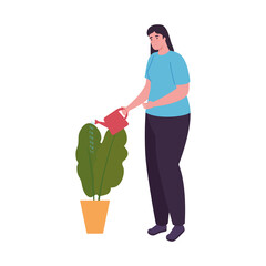 woman with watering can and plant design of Activity and leisure theme Vector illustration