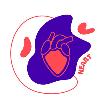 Heart cardiovascular system body organ outline icon on abstract geometric splash. Human anatomy medical cartoon symbol. Vector illustration.