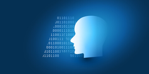 Machine Learning, Artificial Intelligence, Cloud Computing and Networks Design Concept with Human or Robot Head