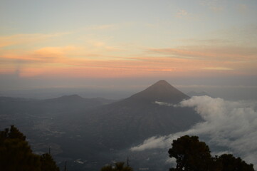 Camping with a view to a volcano eruption on Fuego and the active Volcan Acatenango in Guatemala