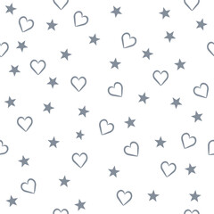 seamless pattern with hearts and  stars, vector drawing