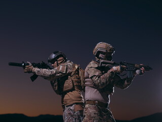 soldiers squad in night mission