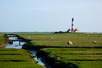 Schleswig-Holstein, Nordseeküste, Eiderstedt, Nordfriesland, Westerhever, Westerhever Leuchtturm.