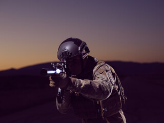 soldier with full combat gear in night mission