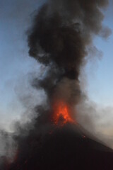 The volcano Fuego erupting with exploding lava, magma and ashes in Guatemala