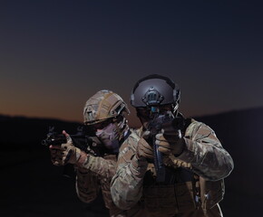 soldiers squad in night mission
