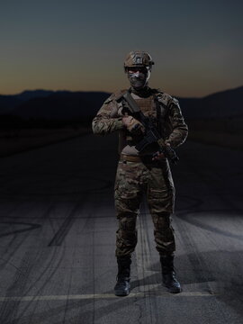 soldier with full combat gear in night mission