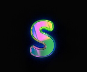 Colorful dichroic alphabet - letter S isolated on grey background, 3D illustration of symbols