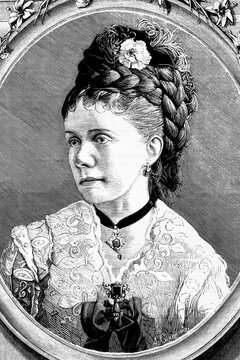 Maria Isabel Francisca de Borfb&oacute;n, Infanta of Spain, countess of Girgenti, Princess of Asturias. 1851-1931. Antique illustration. 1875.