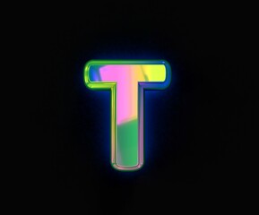 Colorful dichroic alphabet - letter T isolated on grey, 3D illustration of symbols