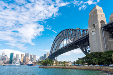 Wide angle Sydney Harbor Bridge with citiscape. Sydney, Australia.