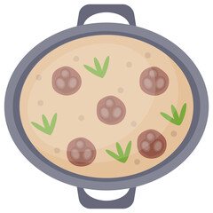 
Homemade meatball pizza in a serving dish 
