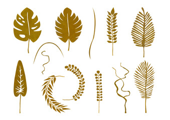 golden tropical leaves drawn with marker (300 DPI)