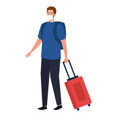 New normal of man with mask and travel bag design of covid 19 virus and prevention theme Vector illustration